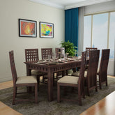 Amer Solid Sheesham Wood 8 Seater Dining Set (With Cushion, Walnut Finish)